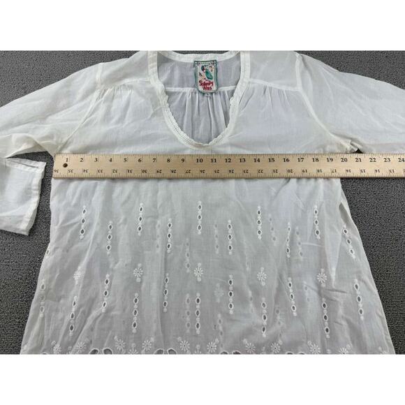 Johnny Was Tunic Top Women S White Sheer Eyelet Embroidery Scallop Hem V Neck - Picture 4 of 6